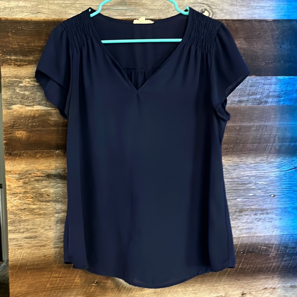 Blue Short Sleeve Blouse